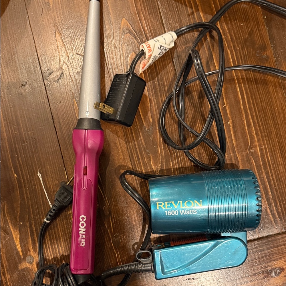Conair Curling Wand & Revlon 1600 Watts Teal Hair Dryer set